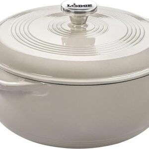 Lodge Essential Enamel Cast Iron Dutch Oven – Perfect for Bread Baking, Braising, Marinating & Slow Cooking – Features Moisture-Sealing Lid & Dual Handles – Kitchen Essentials – 6 Quarts – Oyster White