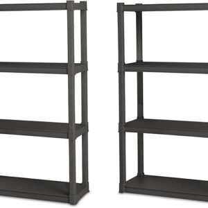 Sterilite 2-Pack 4 Shelf Unit, Heavy-Duty Shelving Storage and Utility Rack – Standing Plastic Organizer Shelves for Kitchen, Bathroom, and Garage