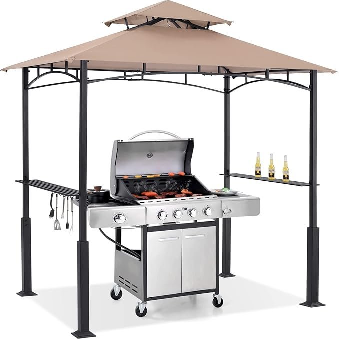 61kzMEJTkjL._AC_SX679_-2.jpg ABCCANOPY 8×5 Grill Gazebo – Outdoor BBQ Canopy Shelter with Led Light for Patio Backyard Grilling (Khaki) - Image 1