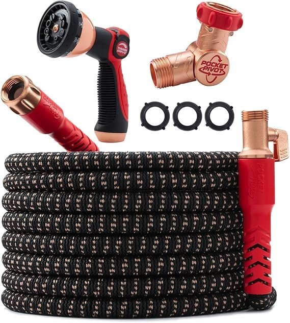 71gW2bfNL._AC_SX569_-2.jpg Pocket Hose 100 FT Copper Head Expandable Garden Hose with Pocket Pivot, No Tangles, AS SEEN ON TV, 360° Swivel, Tri-Tex Tubing, Force Field Jacket, Lead-Free, No-Kink, Anti-Burst w/APT - Image 1