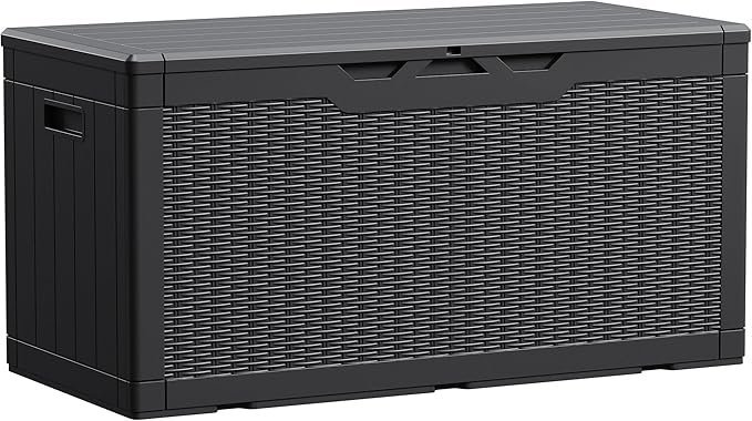 8111esBro3L._AC_SX679_-2.jpg Devoko 100 Gallon Waterproof Large Resin Deck Box Indoor Outdoor Lockable Storage Container for Patio Furniture Cushions Garden Tools (100 Gallon, Black) - Image 1